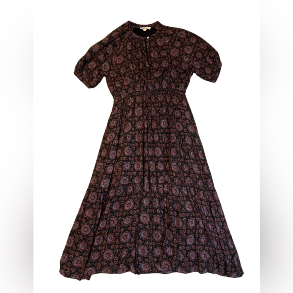 Anthropologie Celina Moon Merlot Red Boho Smocked Midi Dress Size Medium